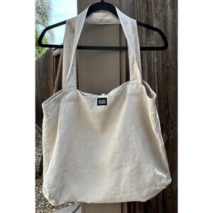 Eileen Fisher Linen Tote Bag Beige Shoulder Shopper Minimalist Tie Closure
